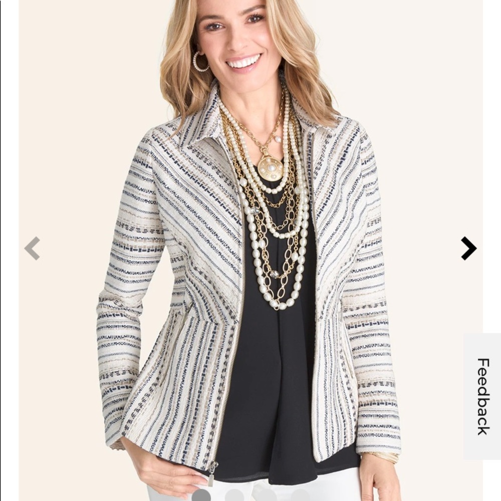 NWOT Chico’s Sophisticated Striped Tweed Jacket in Size 3 (16/18)